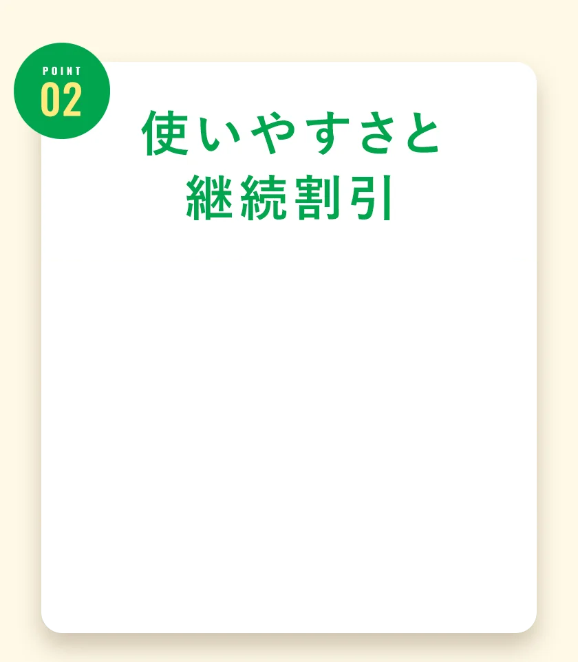 ポイント2、使いやすさと継続割引