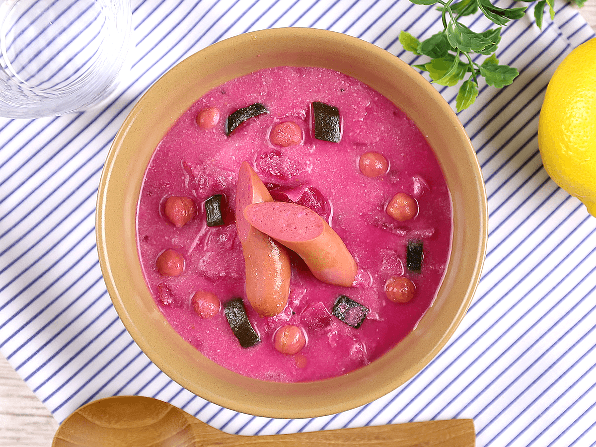 お野菜とひよこ豆のビーツスープ Nosh ナッシュ ヘルシー 糖質に配慮した食事宅配サイト お野菜とひよこ豆のビーツスープ Nosh ナッシュ ヘルシー 糖質に配慮した食事宅配サイト