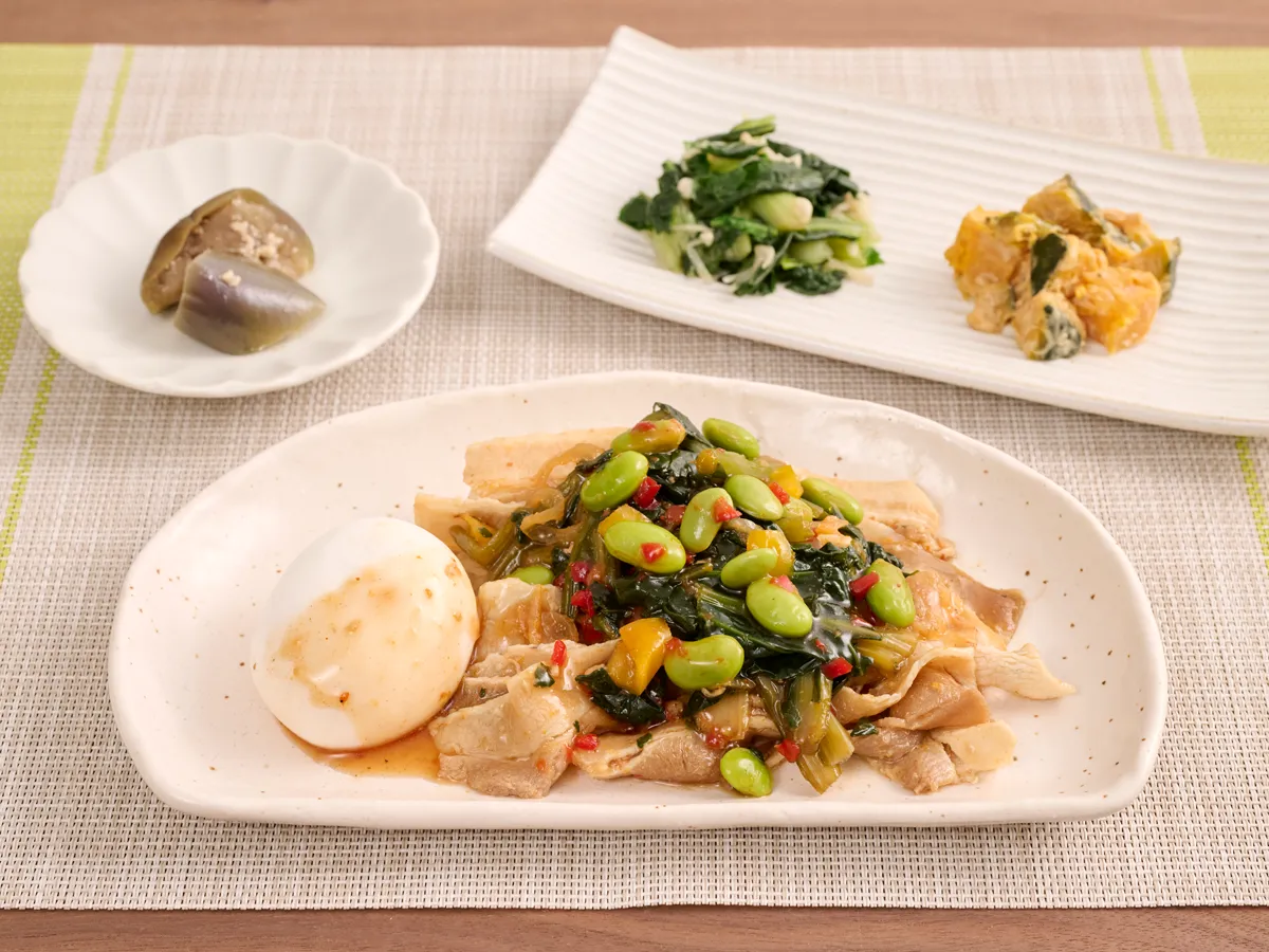 豚と彩り野菜のピリ辛甘酢だれ