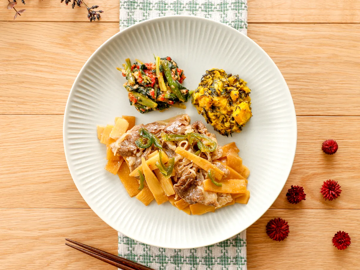 出汁香る筍と牛肉のあんかけ