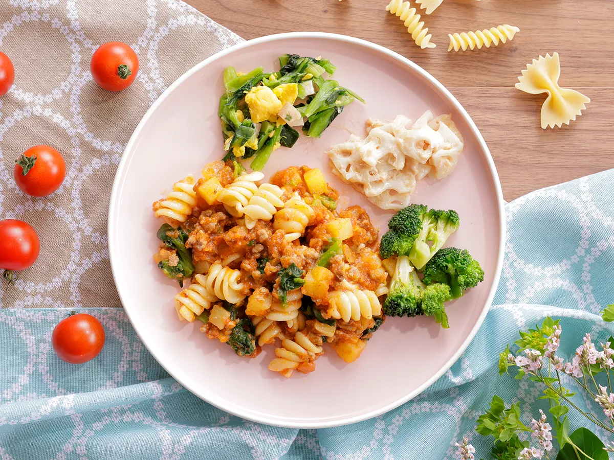 具沢山牛挽肉のデリパスタ