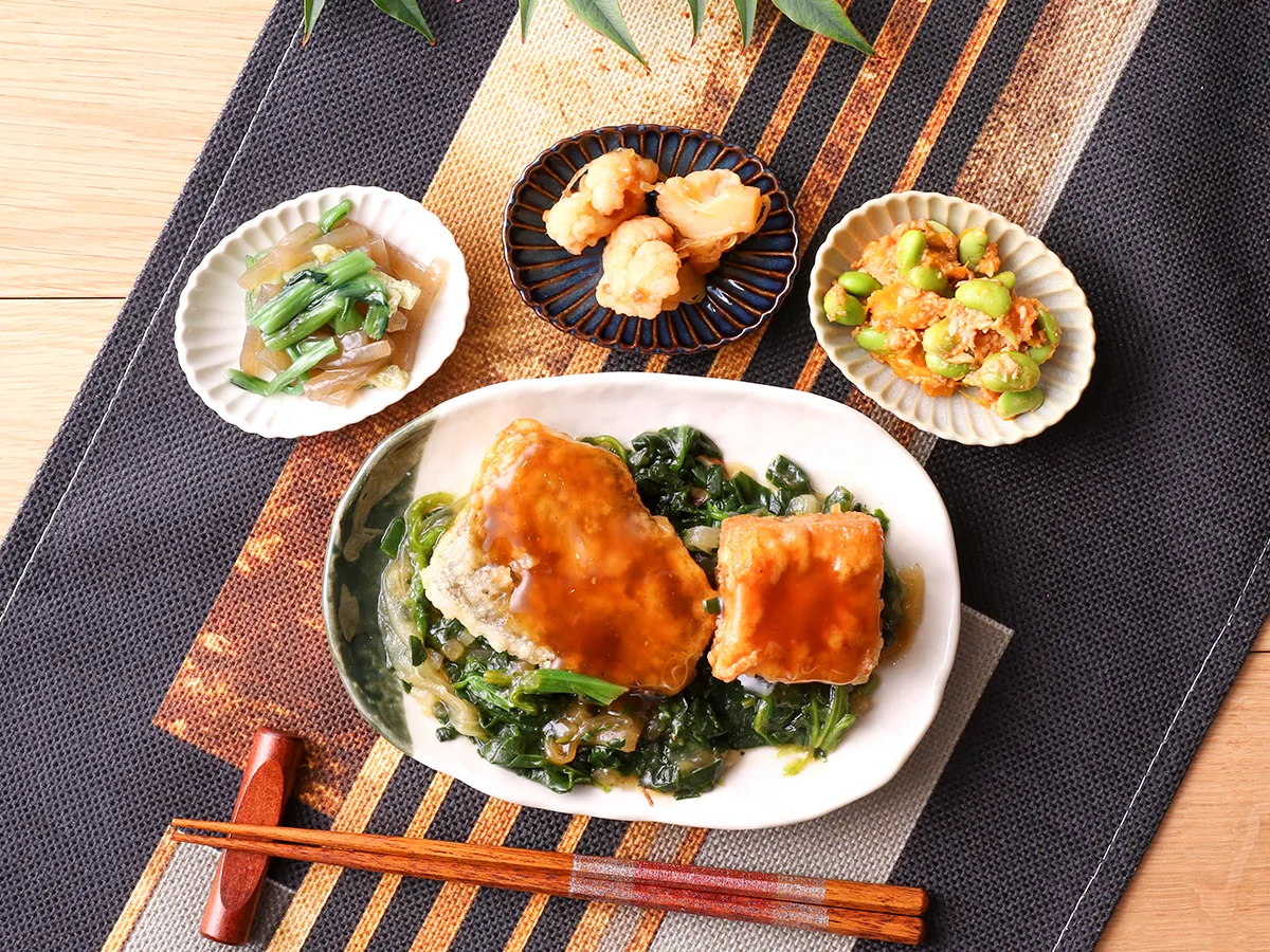 黄金がれいと揚げ出し豆腐の甘だれ