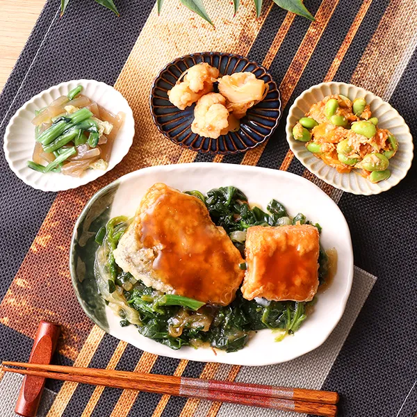 黄金がれいと揚げ出し豆腐の甘だれ